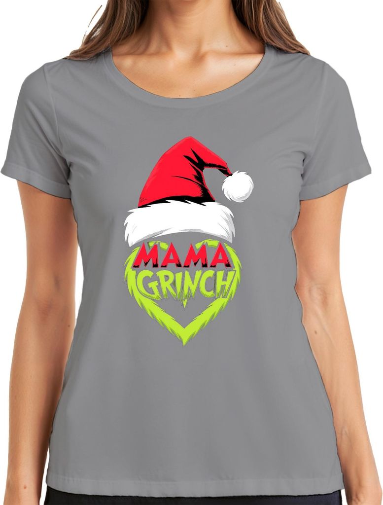 Mama Grinch Weihnachten Weihnachtsmütze Grinch Herz Lustig Mutter Damen T-Shirt, Grau, L