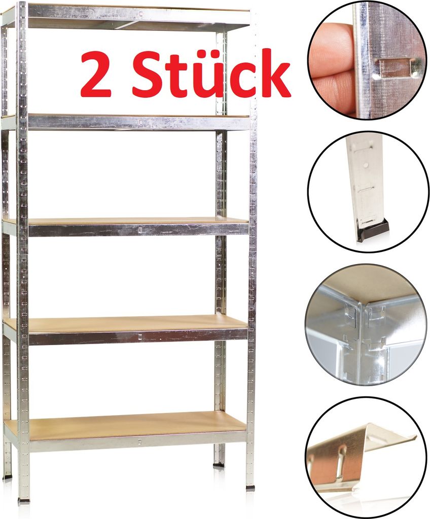 Set 2x Schwerlastregal 90 x 40 x 180 cm, MDF Boden Produktbild 1