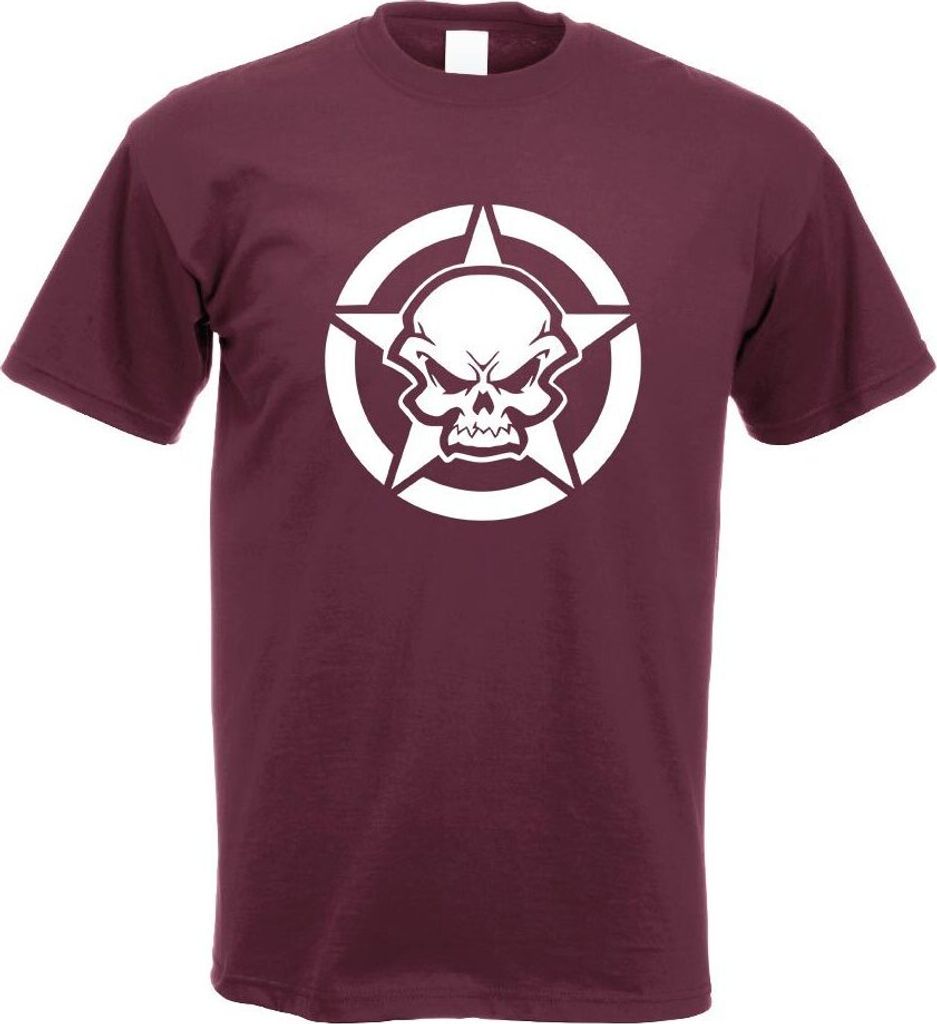 Kiwistar - T-Shirt - Burgund - Army Skull Schädel Totenkopf Motiv Bedruckt Funshirt Design Print - mit Motiv Bedruckt - Funshirt Design - Sport - ...