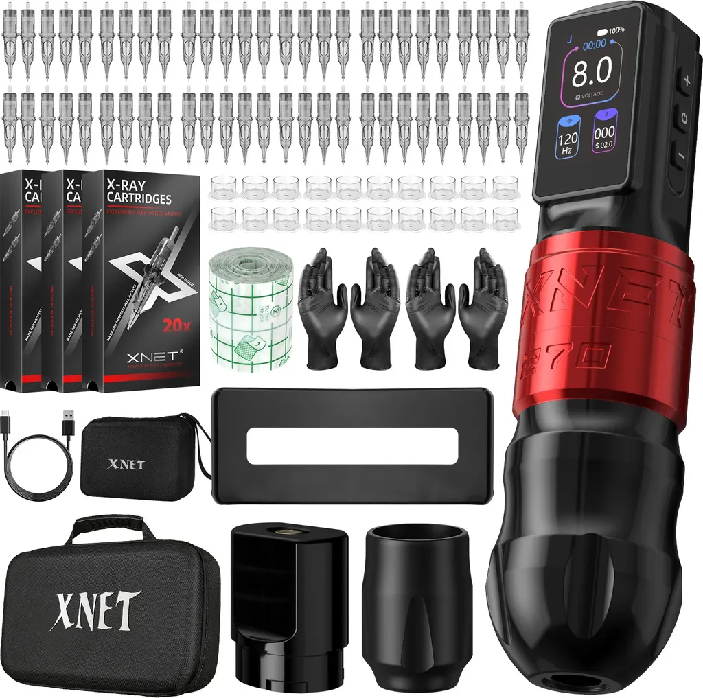 XNET Machine à Tatouer sans Fil avec Moteur Brushless et Batterie Rouge