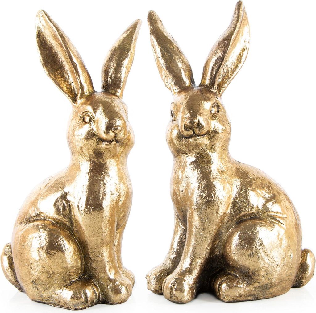 2 Osterhasen Figuren Gold glänzend edle Dekofiguren 24 cm