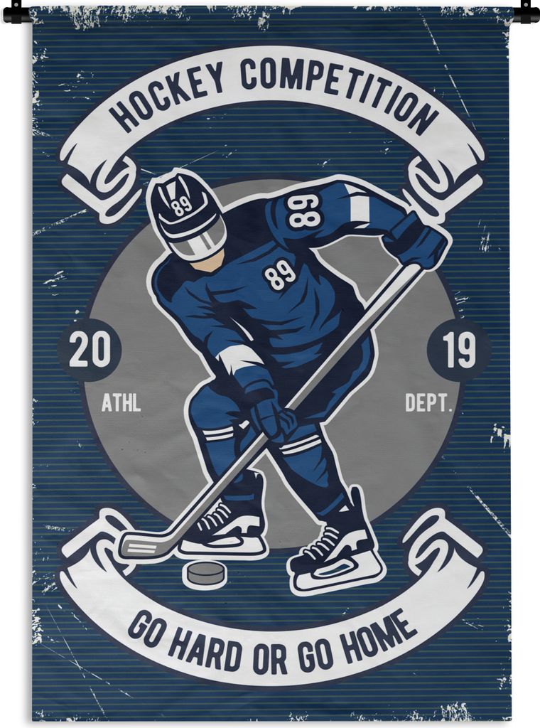 MuchoWow Wandteppich Wandbehang Eishockey - Mann - Retro 60x90 cm Tapisserie Dekoration Wandtuch - Foto-Teppich - Abwaschbar