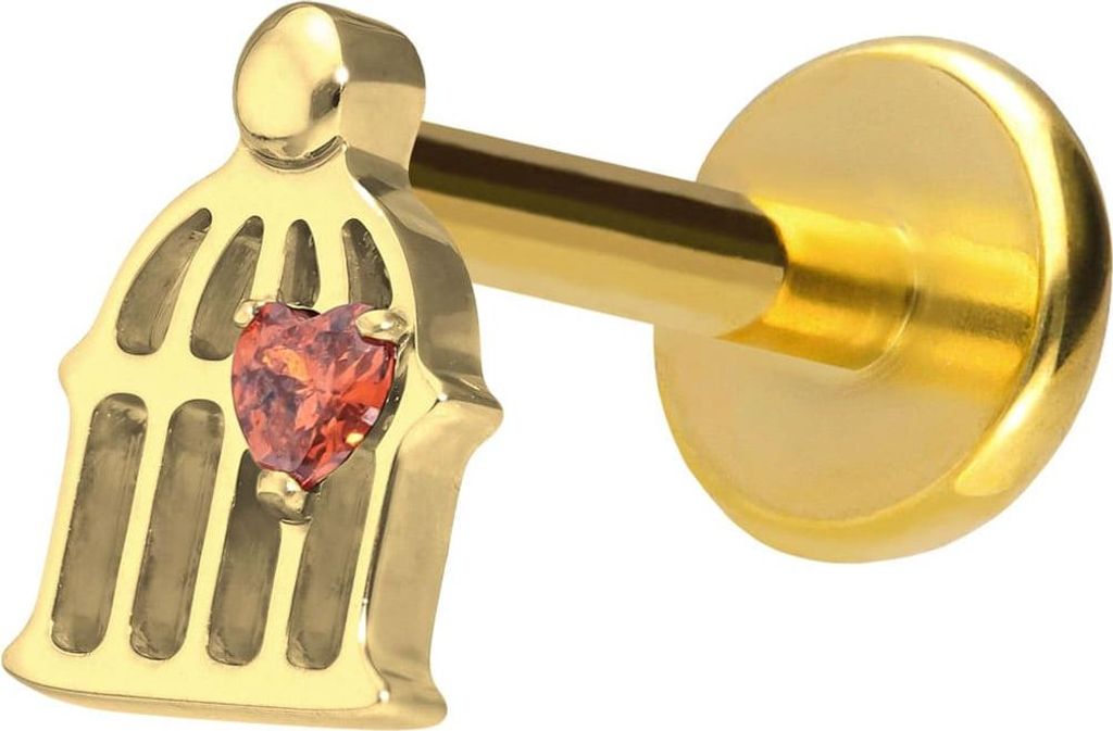 Ohrpiercing, Nasenpiercing Titan Labret mit Push Fit KÄFIG Gold Stablänge: 9mm | Stabstärke: 1mm