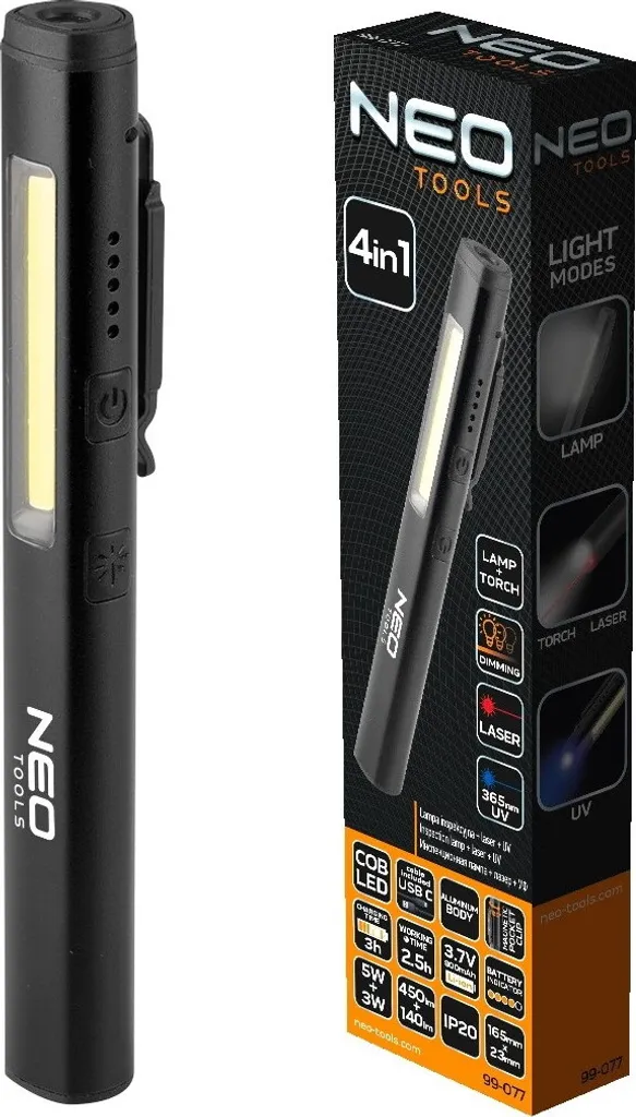 Éclairage d'inspection anti-fuite 450 lm avec LED UV et Laser NEO TOOLS