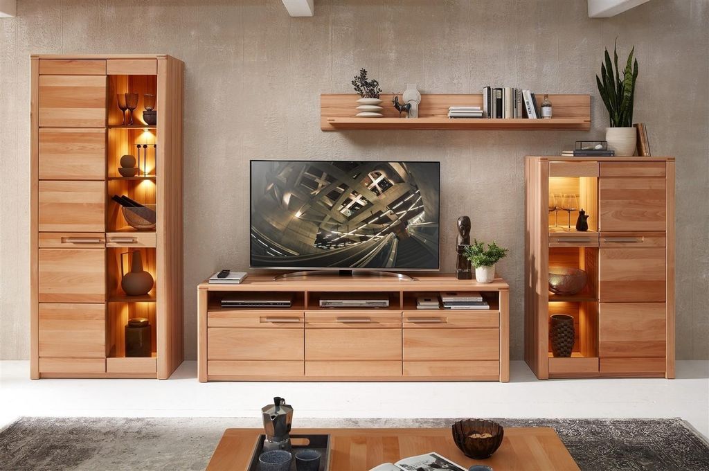 Wohnwand >Nature One< 4-teilig, mit LED, in Kernbuche Produktbild 