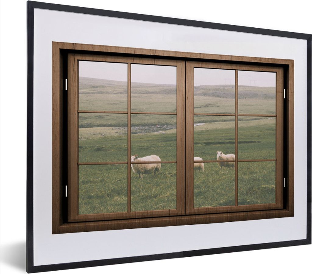 MuchoWow MuchoWow Gerahmtes Poster Durchsichtig - Schafe - Tiere 40x30 cm - Poster mit zchwarzem Bilderrahmen - Bilderrahmen - Poster im Rahmen