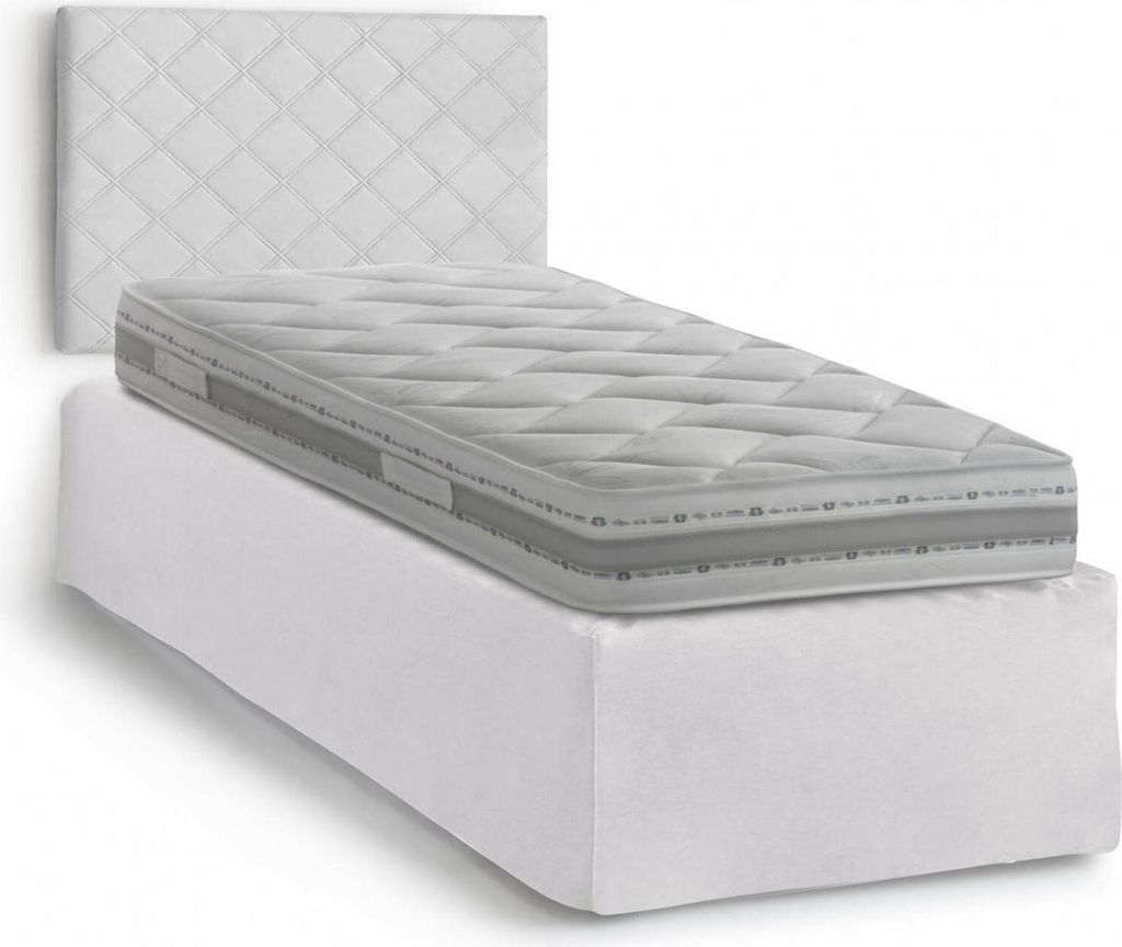 Einzelbett Dbertol, Kopfteil-Set aus Kunstleder mit orthopädischer Basis und Volant, 100% Italy, geeignet für Einzelbett, Matratze inklusive, Cm...