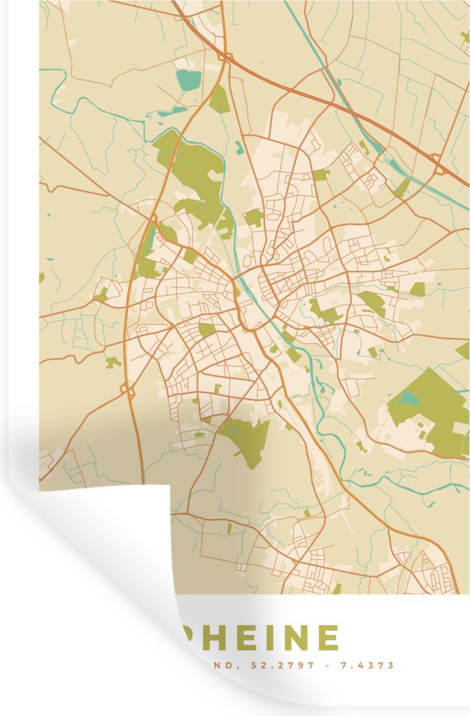 MuchoWow Wandtattoo Wandsticker Wandaufkleber Karte - Stadtplan - Rheine - Karte - Vintage 40x60 cm Selbstklebend und Repositionierbar - Wierderv...