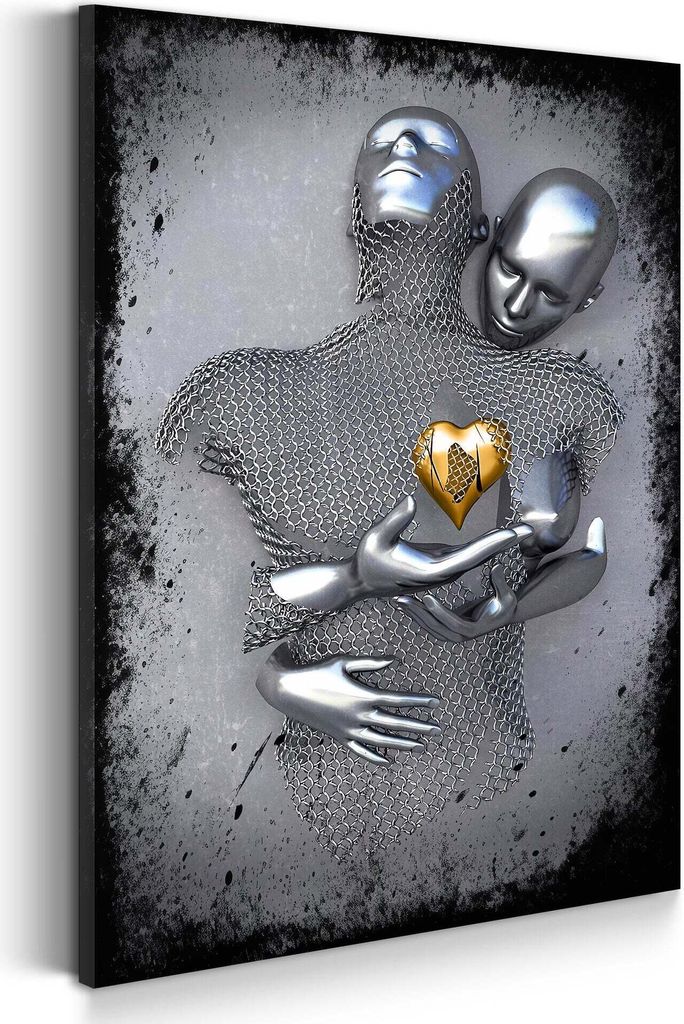Leinwandbild Wandbild abstrakt 3D Metallfigur Two Lovers: 80x120x2cm