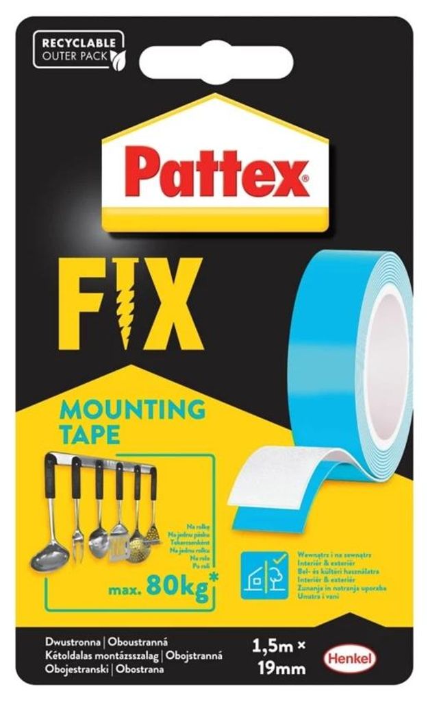Montážna páska Pattex Fix, obojstranná, 80kg, dĺžka 1,5m Obrázok produktu 