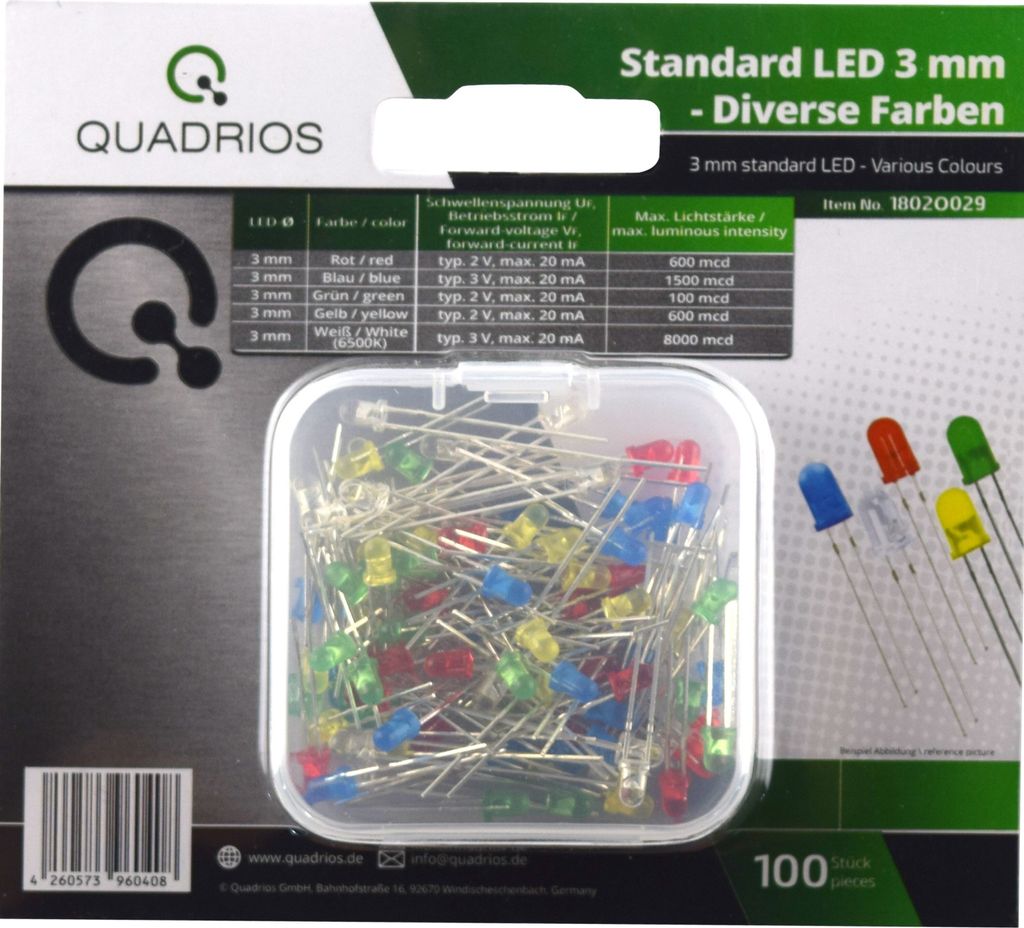 QUADRIOS, 1802O029, Standard LED-SET 3 mm, Diffus, Klar, 100 ST