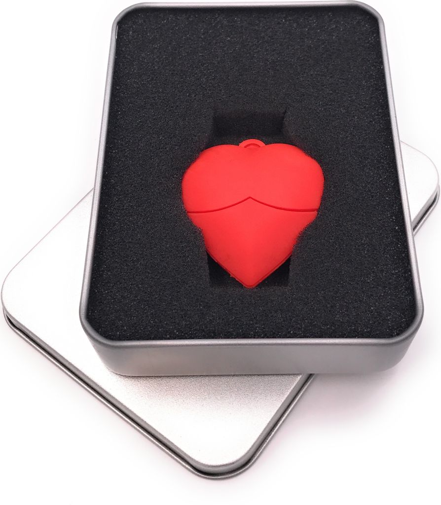 Onwomania Herz in Rot Rubber USB Stick in Alu Geschenkbox 64 GB USB 3.0