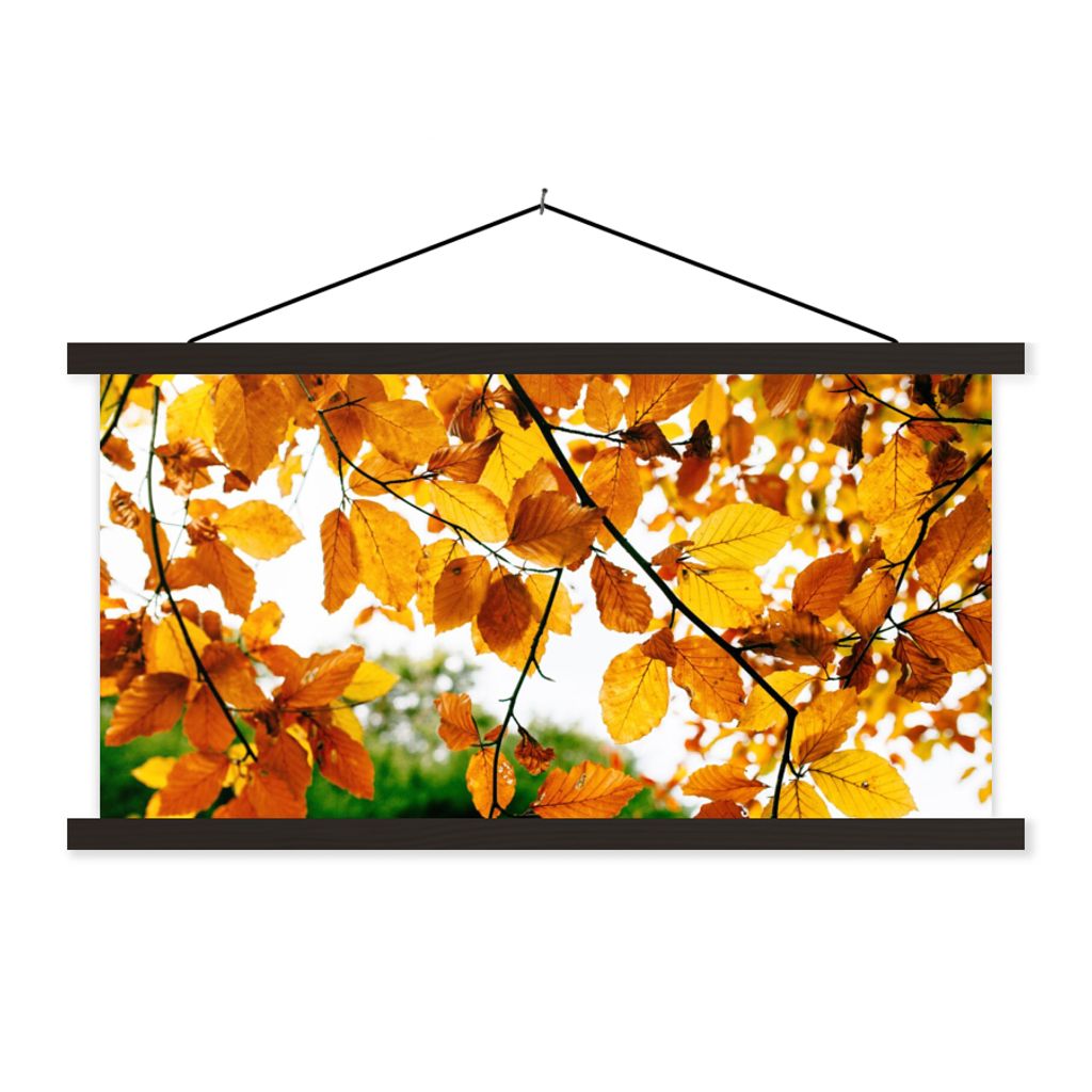 MuchoWow Textilposter Herbstblätter - Baum - Rustikal 90x45 cm mit schwarzem Rahmen - Klemmleisten