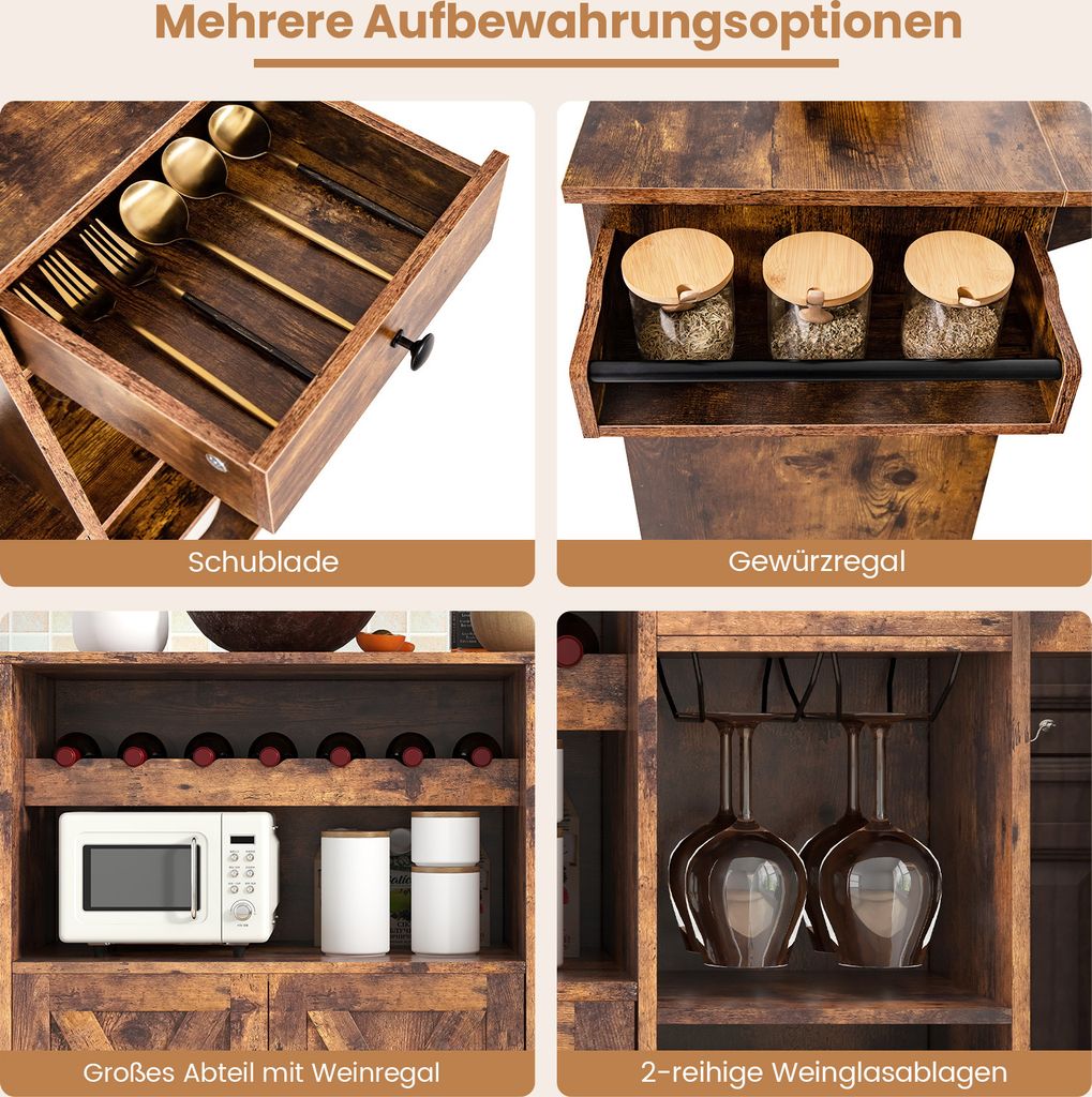COSTWAY Küchenwagen auf Rollen, Kücheninsel mit klappbarer Produktbild 6