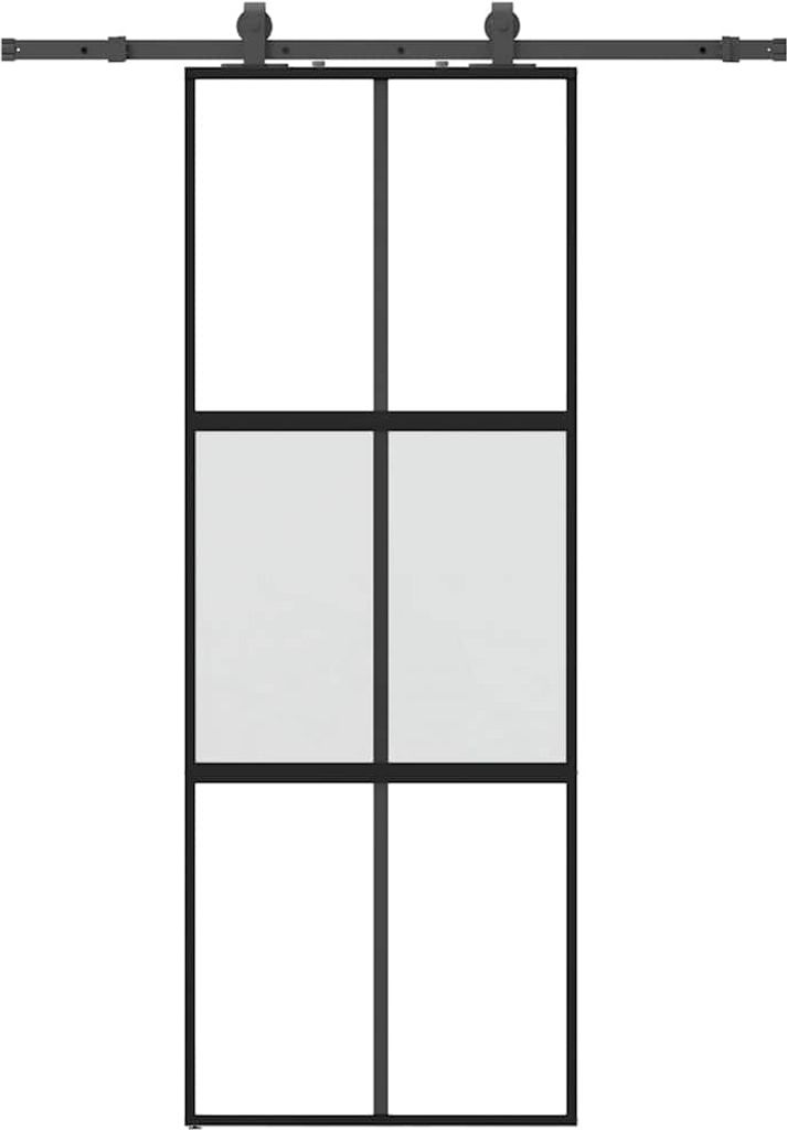 vidaXL Schiebetür mit Beschlag Schwarz 76x205 cm Hartglas