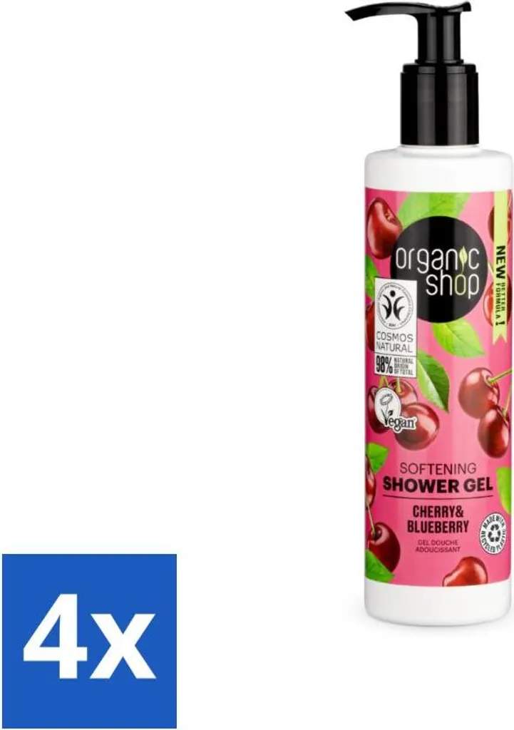 Organic Shop Gel Doccia Ciliegia e Mirtillo 280ml - Set Risparmio 4 Pezzi
