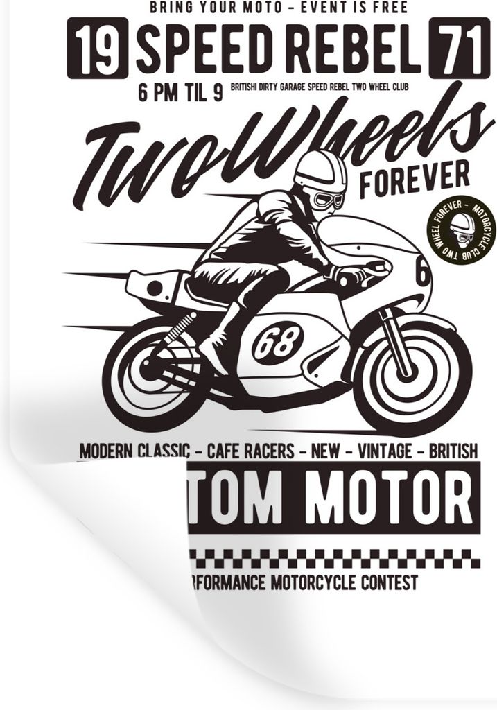 MuchoWow Wandtattoo Wandsticker Wandaufkleber Motorrad - Mann - Vintage - Zeichnung 80x120 cm Selbstklebend und Repositionierbar - Repositionierb...