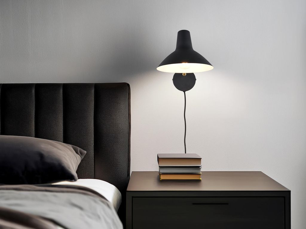 Retro LED Wandleuchte mit Stecker, Schalter, Kabel, Leselampe Wohnzimmer Schwarz
