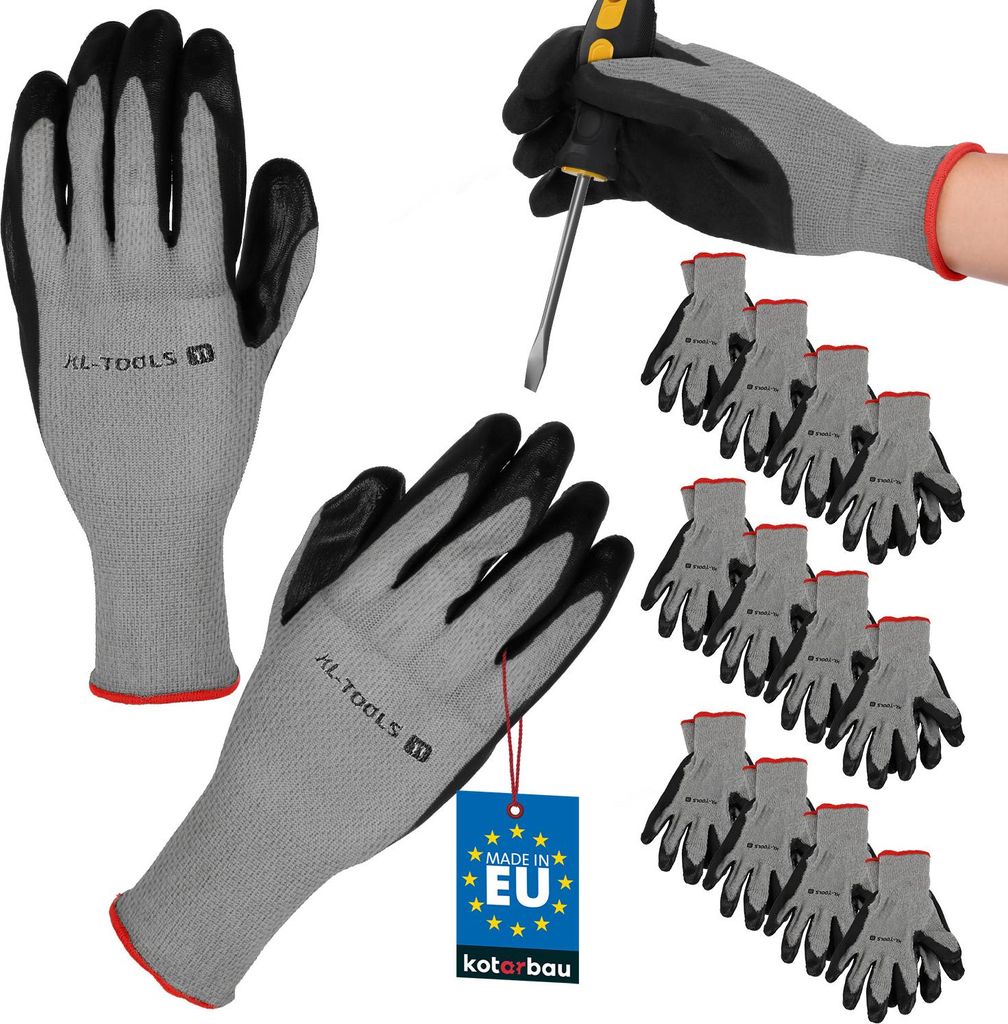 KOTARBAU 12er Set Handschuhe Arbeitshandschuhe Anti-Rutsch Größe 11 Latex beschichtete Arbeitshandschuhe für Herren Damen Werkstatt Zubehör W...
