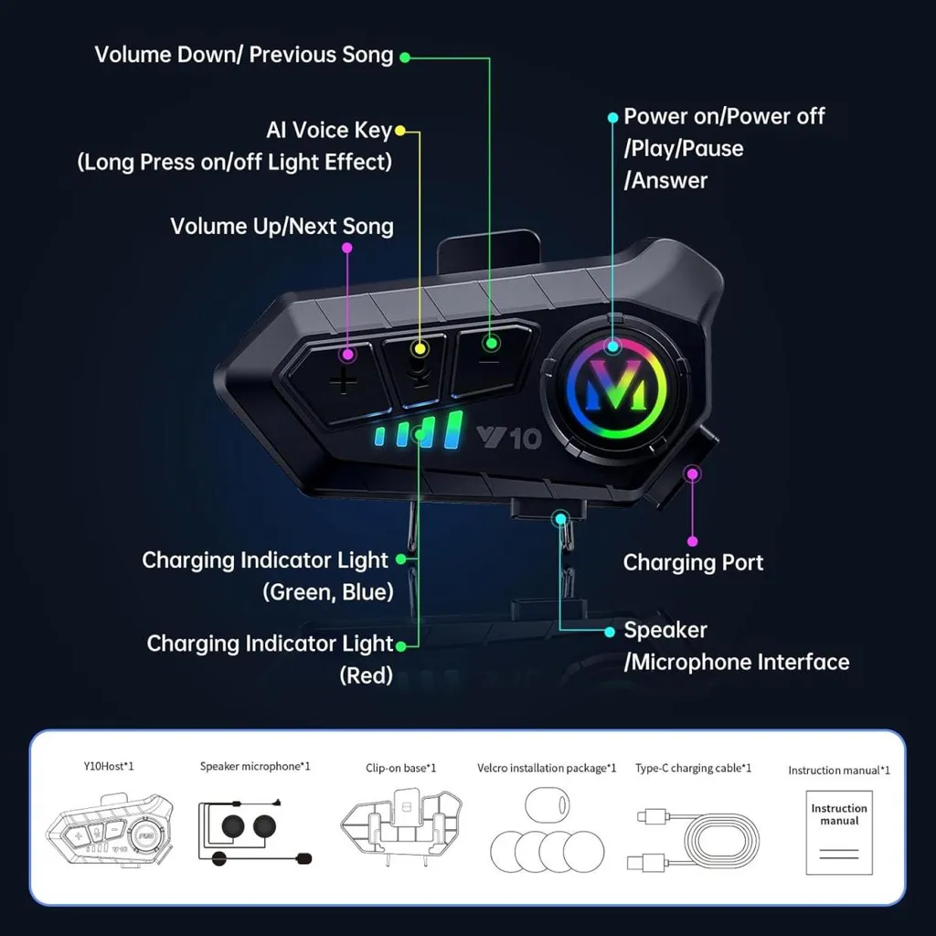 Intercom Moto sans Fil Bidirectionnel - Pack Duo Casque Bluetooth Noir