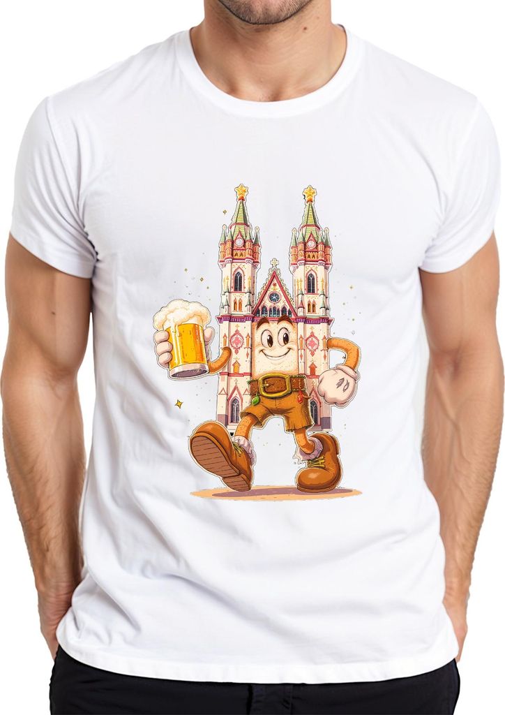 Köln Kölner Dom Bier Lederhosen Cartoon Kölsch Karneval Fasching Herren T-Shirt, Weiß, XL