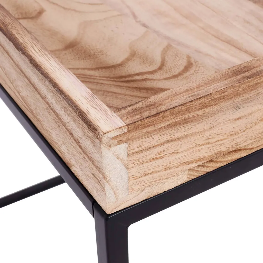 Table basse carrée en bois massif et structure métal style industriel - 4