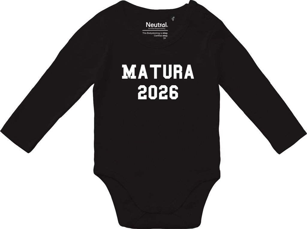 Huuraa Baby Body Matura 2026 Abschluss Österreich / Schweiz 74 Black Baumwolle Fairtrade Langarmbody Geschenkidee