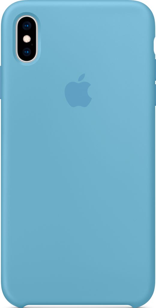 A light blue iPhone case with the Apple logo embossed on it.