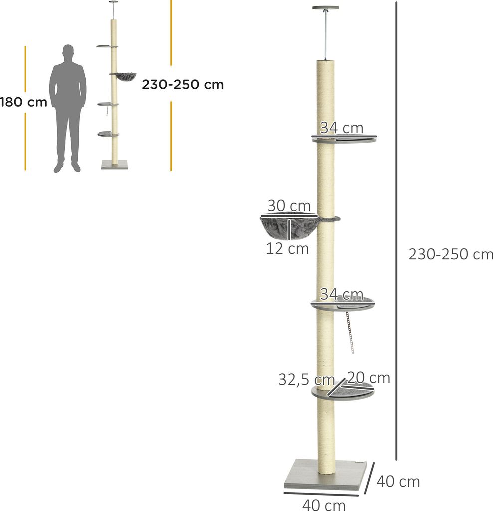 PawHut Kratzbaum, Katzenkratzbaum Deckenhoch, 230-250 cm, Produktbild 3