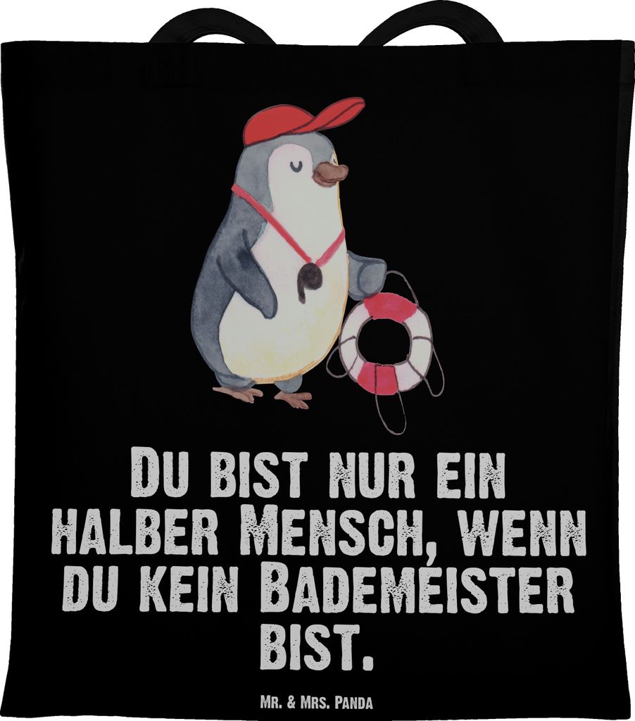 Mr. & Mrs. Panda textiltasche Bademeister Herz - Schwarz - Geschenk, Einkaufstasche, Beutel, Rettungsschwimmer, Schwimmbad, Freibad, Uni Tasche, To...