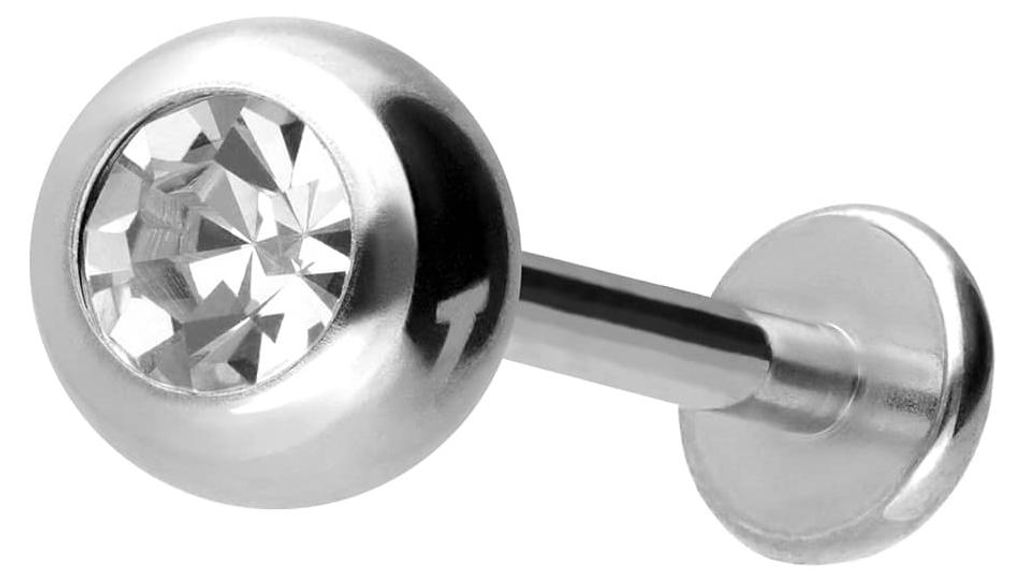 Ohrpiercing, Nasenpiercing Titan Labret mit Innengewinde KRISTALL Silber Stablänge: 10mm + Stabstärke: 1,2mm + Kugelgröße: 5mm