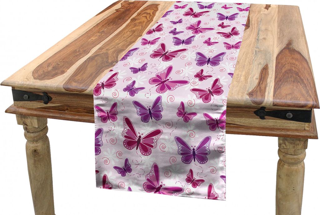 ABAKUHAUS Lila Tischläufer, Romantische Schmetterlinge, Esszimmer Küche Rechteckiger Dekorativer Tischläufer, 40 x 225 cm, Maroon Lila Hellrosa