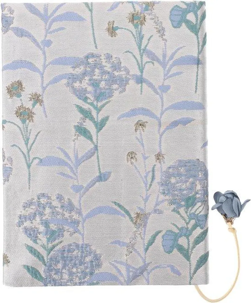 Housse de livre bleue A5 ajustable à motifs floraux et pinceaux artistiques
