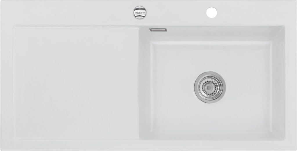 Flächenbündige Spüle MERA 100 SL F SATIN Becken rechts mit Excenterbedienung
