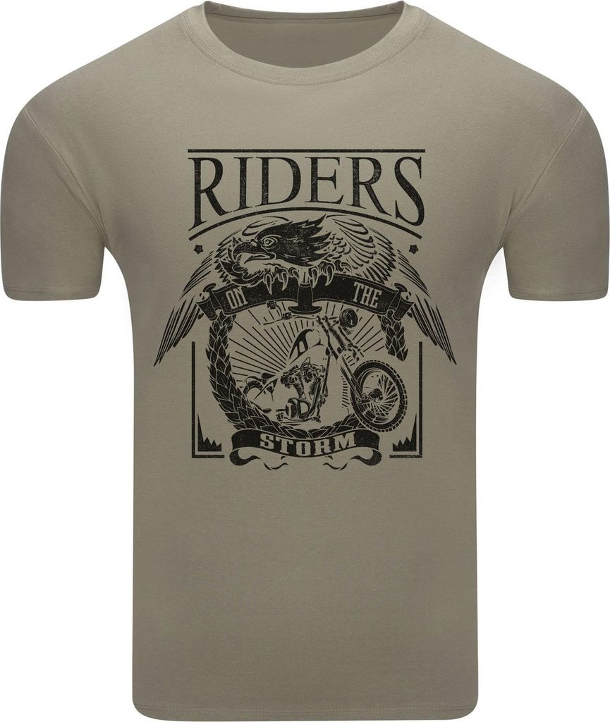 Diarbo Herren T-Shirt mit Motorliebhaber Druck „Riders on the Storm” Khaki Gr.L