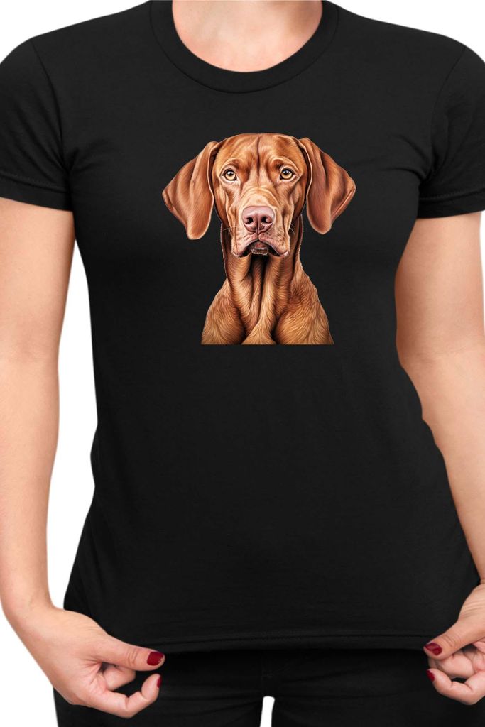Damen T-Shirt Dogs Breeds Vizsla Dog Breed 005, Lady S / Schwarz