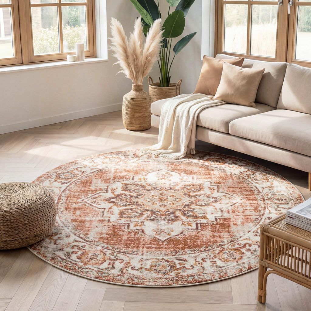 Volero - Tapis vintage rond - Spring Medaillon Terra/Crème Image du produit 