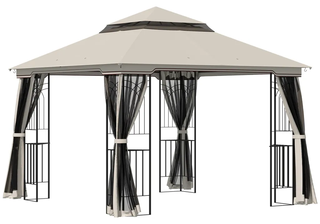 Tonnelle de Jardin 3x3m Beige - Tente de Fête avec Rideaux Outsunny