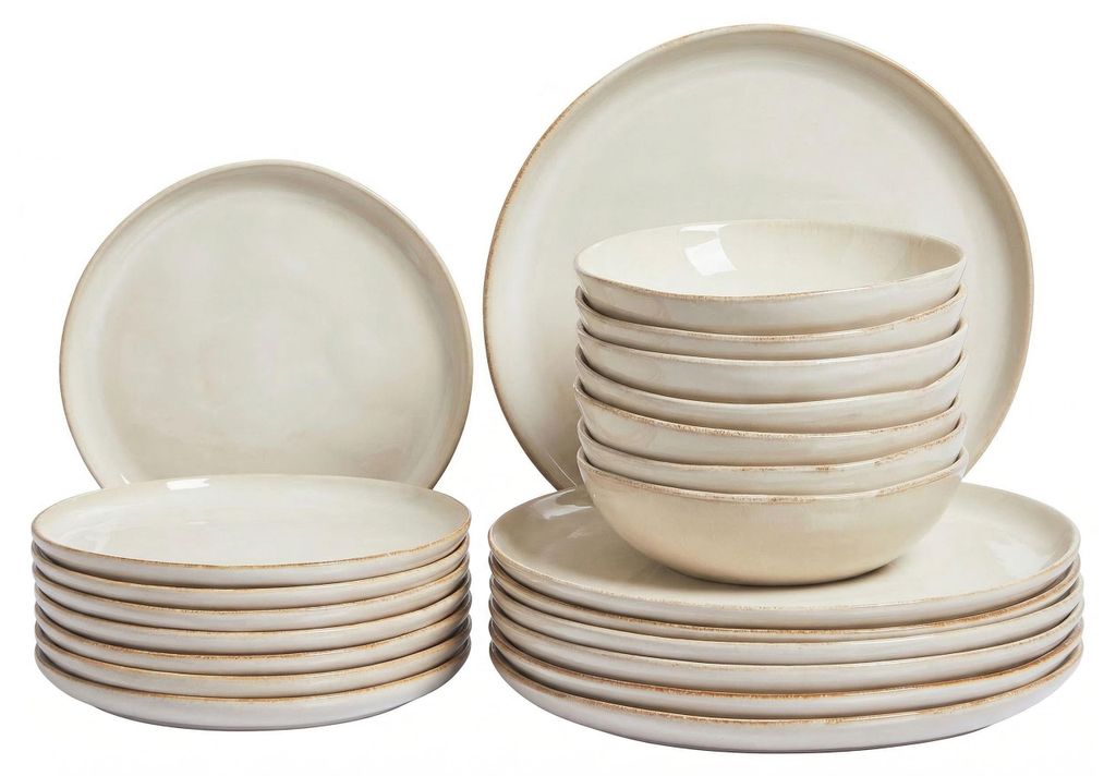 BELIANI Tafelservice Hellbeige Steinzeug Ton und Kaolin für 8 Personen 24-teilig Rund Handgefertigt Skandi Geschirr Set Essgeschirr Küche Esszimmer