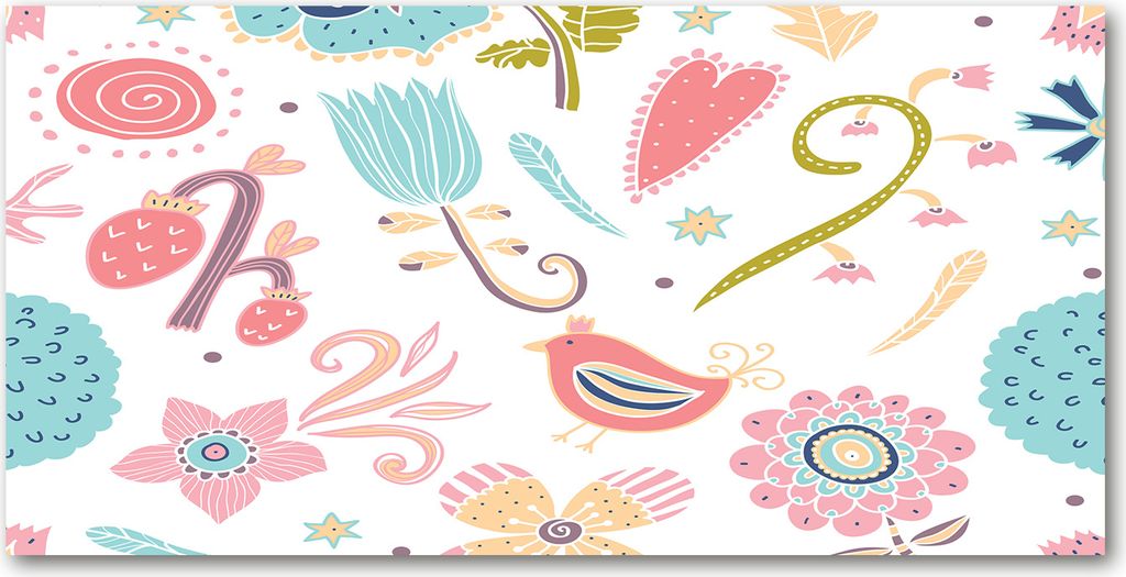 Tulup Glas-Bild -140x70- Wandkunst Dekorative Wand für Küche & Wohnzimmer - Tiere - Blumen und Vögel - Mehrfarbig