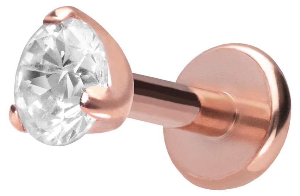 Ohrpiercing, Nasenpiercing Titan Labret mit Push Fit EINGEFASSTER KRISTALL RoséGold Stablänge: 6mm | Stabstärke: 1,2mm | Kristallgröße: 3mm