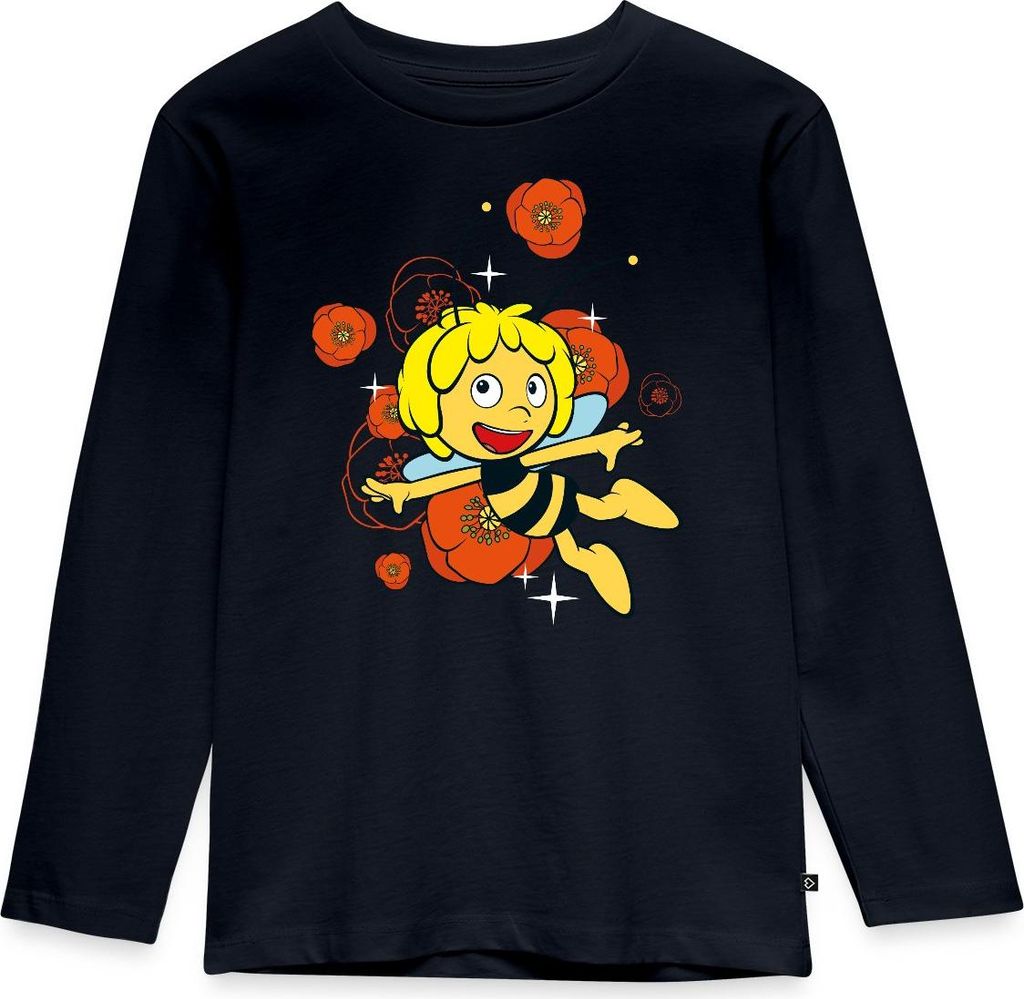 Spreadshirt Biene Maja Mohnblumen Kinder Premium Langarmshirt, 110/116 (4 Jahre), Navy
