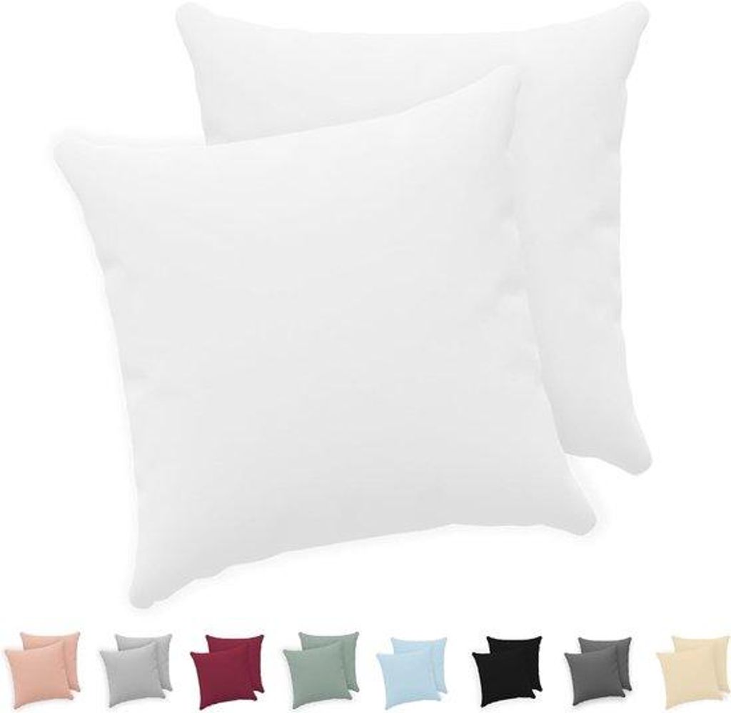 Famanu Kissenbezüge 40x40 cm weiß Set 2, 100% Baumwolle Jersey 150 GSM, Reißverschluss und