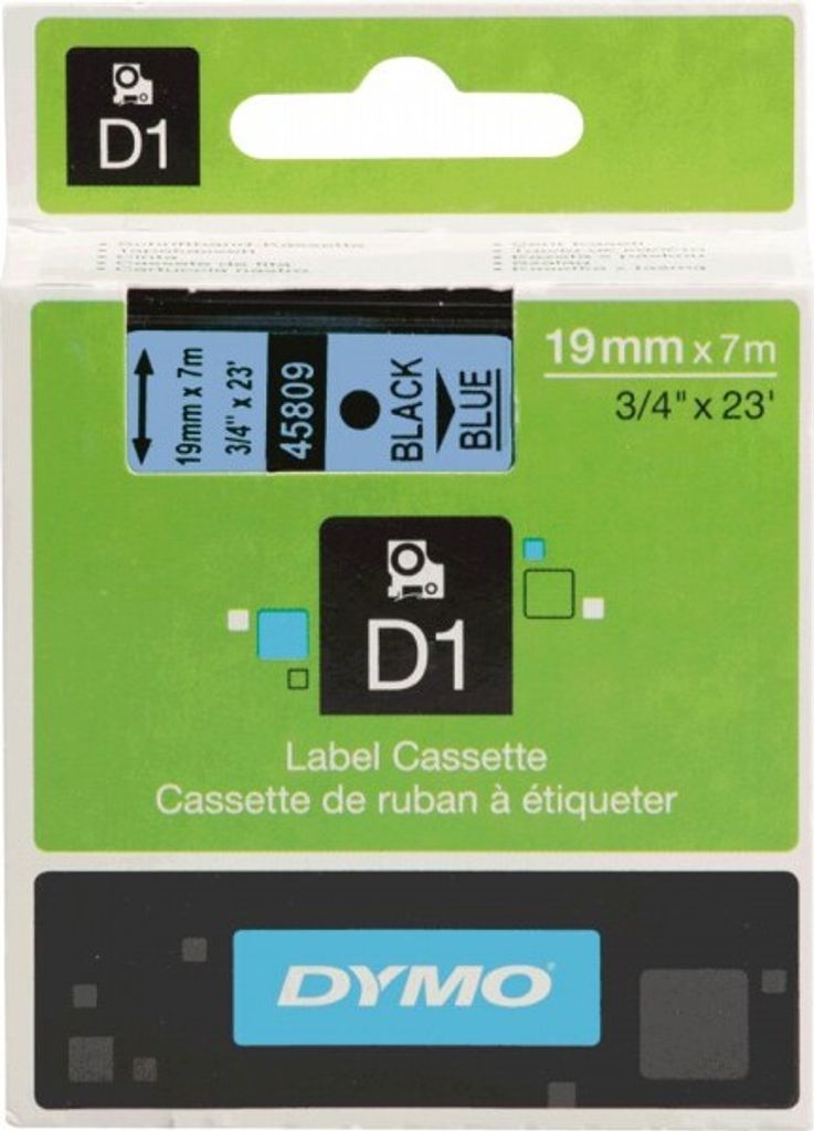 DYMO-Schriftbandkassette, Schrift: schwarz, Grund: blau, Breite 19mm, 7m