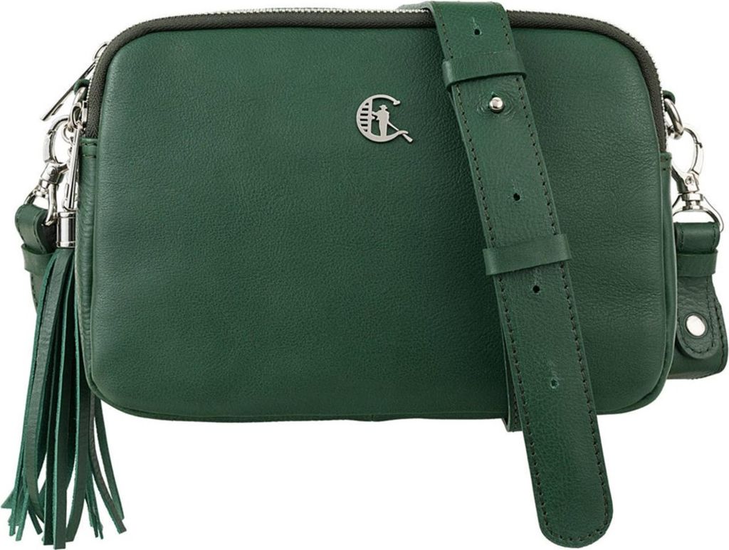 Damen Messenger Bag aus Naturleder Grün mit Fransen und verstellbarem Schultergurt 23x16x9 cm