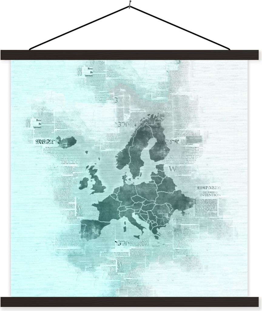 MuchoWow Textilposter Europa - Karten - Papier - Zeitung 40x40 cm mit schwarzem Rahmen - Fotos