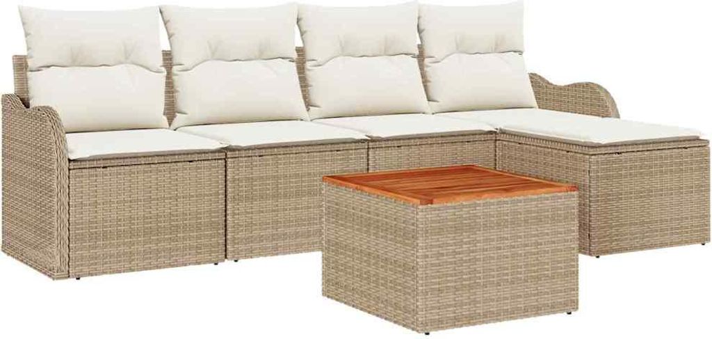 Gartensofa-set mit Speicher 6 pcs Beige und Creme Poly-Rattan