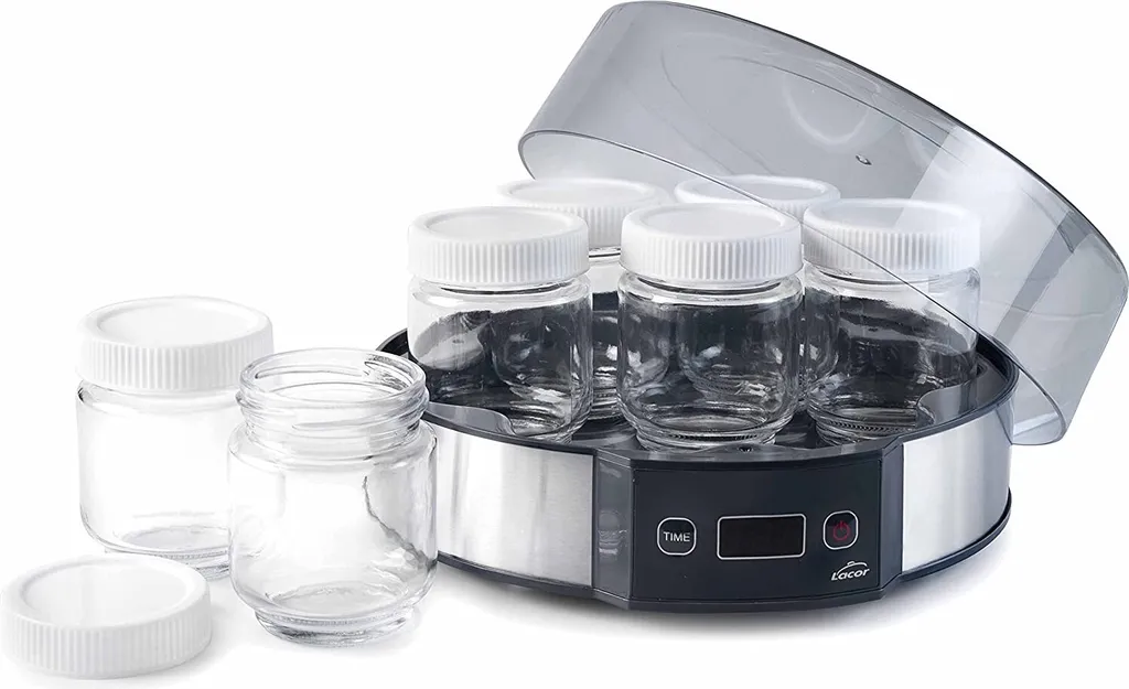 Lacor 69245 Yogurtera, capacità 7, coperchio in cristallo, timer, recipiente adatto alla lavastoviglie