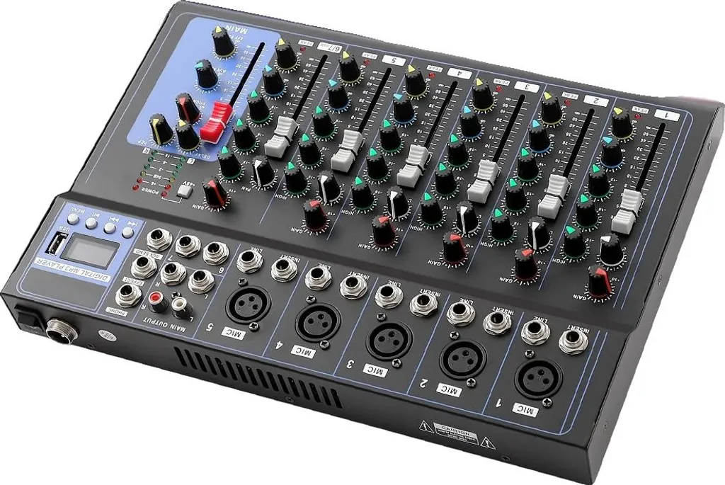Mixer Audio Compatto 7 Canali Metallo - Interfaccia Multipla Desktop