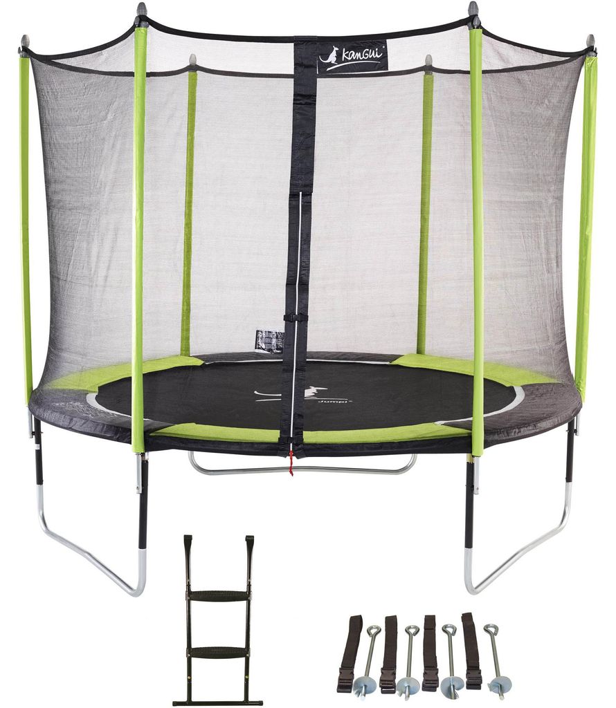 KANGUI - Trampolin Ø 300cm + Leiter + Verankerungsset - JUMPI 300 – Schwarz/Grün